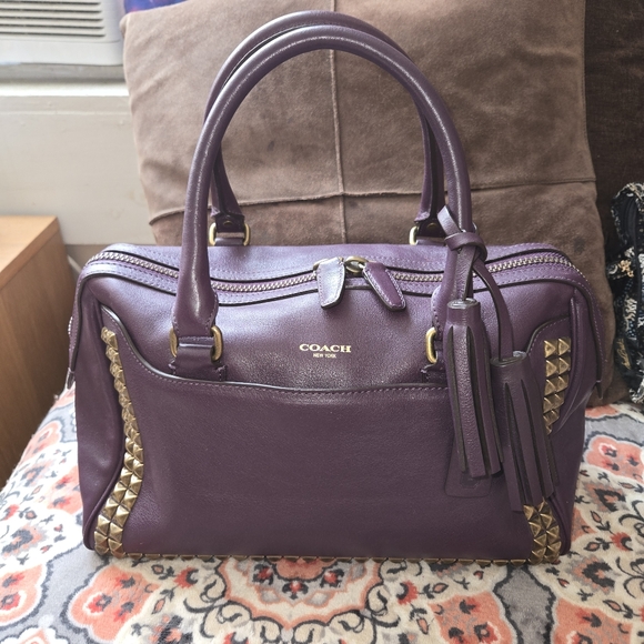 Coach Handbags - Coach Legacy Haley Purple Leather Studded Tassel Bronze Rivets Shoulder Bag